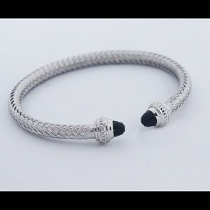 Charles Garnier 925 Silver Onyx Mesh Cuff Bracelet